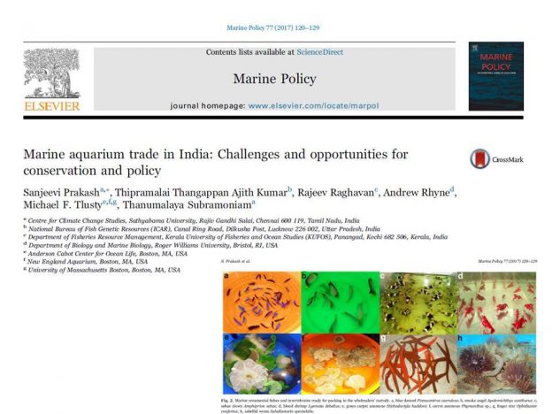 New paper in ‘Marine Policy’ on the marine aquarium trade in India